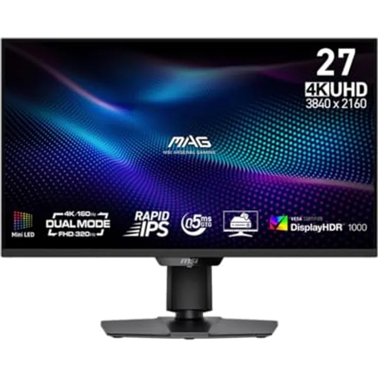 MSI MAG 274UPDFDE E16M 27" 4K UHD Gaming Monitor, Rapid IPS, 0,5 ms, DisplayHDR 1000, Mini-LED, G-SYNC-kompatibel, HDMI 2.1, USB-C, Schwarz