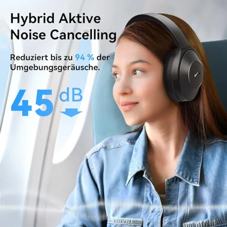 EarFun Wave Life Over-Ear Noise Cancelling Kopfhörer, Kabellos, Bluetooth 5.4, Hi-Res Klang, 60 Std Akku, 4 HD-Mikrofone, EQ in App, Leicht, Schwarz – Bild 3