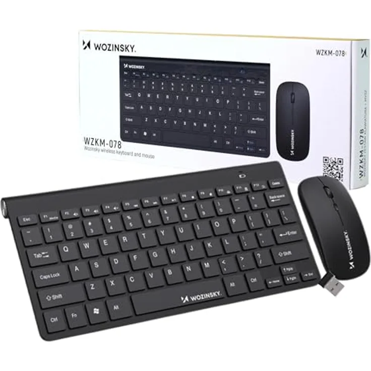WOZINSKY WZKM-078 Wireless Tastatur & Maus, Kompakt, Schwarz, 2.4GHz, Leise Tasten, Ergonomisches Design, für Büro und Zuhause
