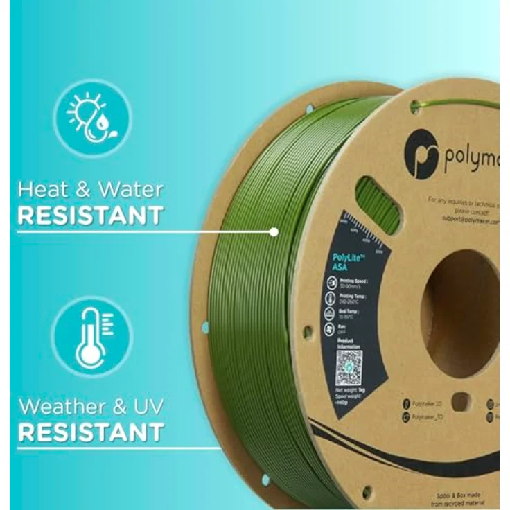 Polymaker PolyLite ASA Army Green Filament, witterungsbeständig, UV-beständig, hitzebeständig, 1.75 mm – Bild 5