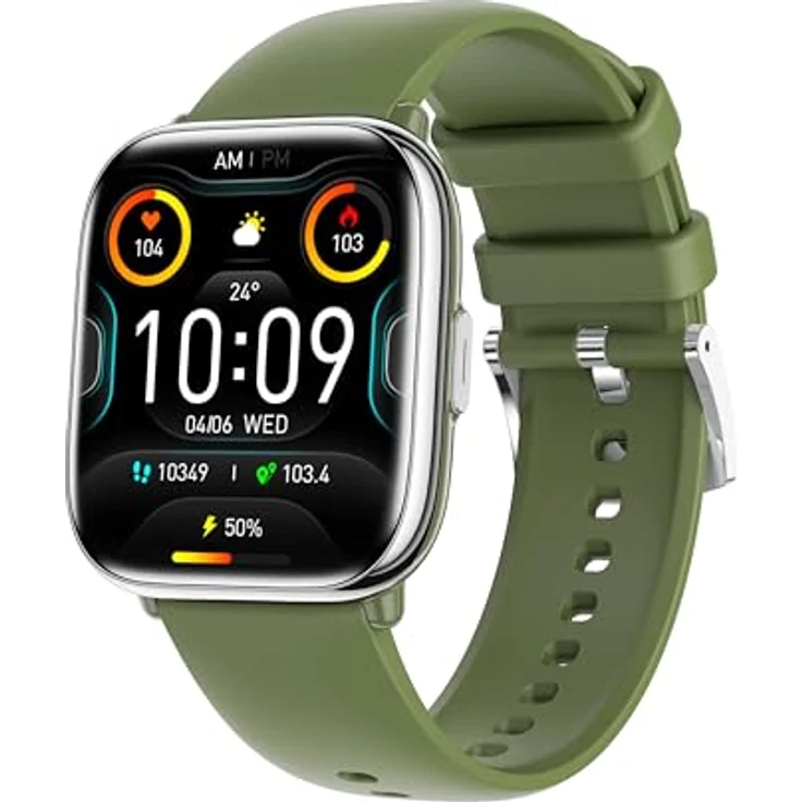 myPhone Watch Pastel silver/greenwood, Smartwatch mit Gesundheitsüberwachung und Bluetooth-Anrufen, Dunkelgrün – Bild 1