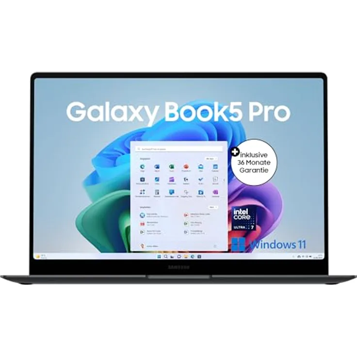 Samsung Galaxy Book5 Pro AI-Laptop, 16-Zoll-Display, Intel Core Ultra 7, 16 GB RAM, 512 GB Speicher, Moonstone Gray, 3 Jahre Garantie