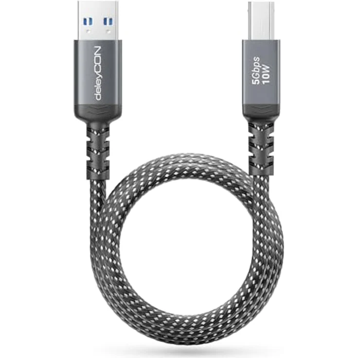 deleyCON 1m USB 3.0 Kabel, USB-A auf USB-B, 5 Gbit/s, robustes Nylonkabel, Plug & Play, Schwarz – Bild 4