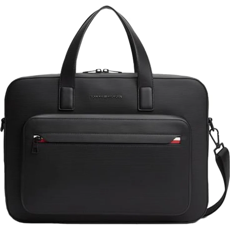 Tommy Hilfiger TH Corp Aktentasche, 40.5 cm mit Laptopfach, schwarz, 100% Polyester – Bild 2