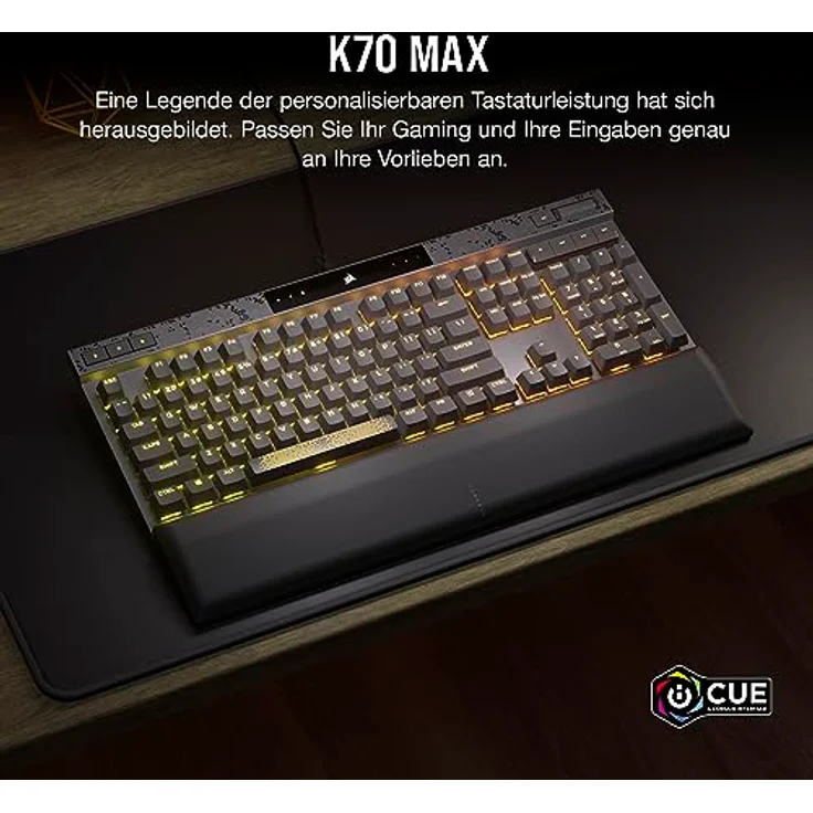 Corsair K70 MAX RGB Magnetisch-Mechanische Kabelgebundene Gaming-Tastatur - MGX-Schalter Mit Einstellbarer Betätigung - PBT Double-Shot-Tastenkappen - iCUE-Kompatibel - QWERTZ DE Layout - Stahl Grau – Bild 2
