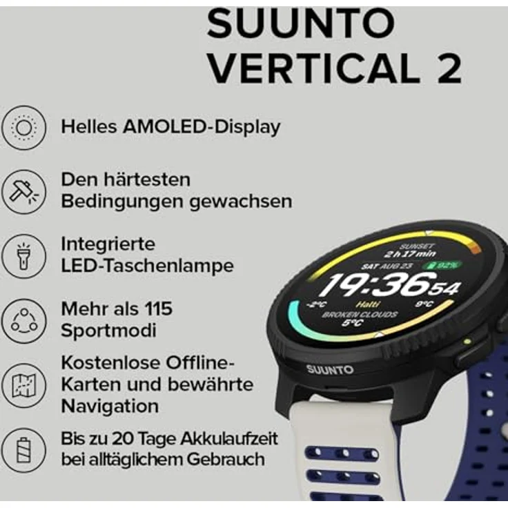 Suunto Vertical 2 Arctic Gray, Smartwatch für Outdoor-Abenteuer, wasserdicht bis 100 m – Bild 1