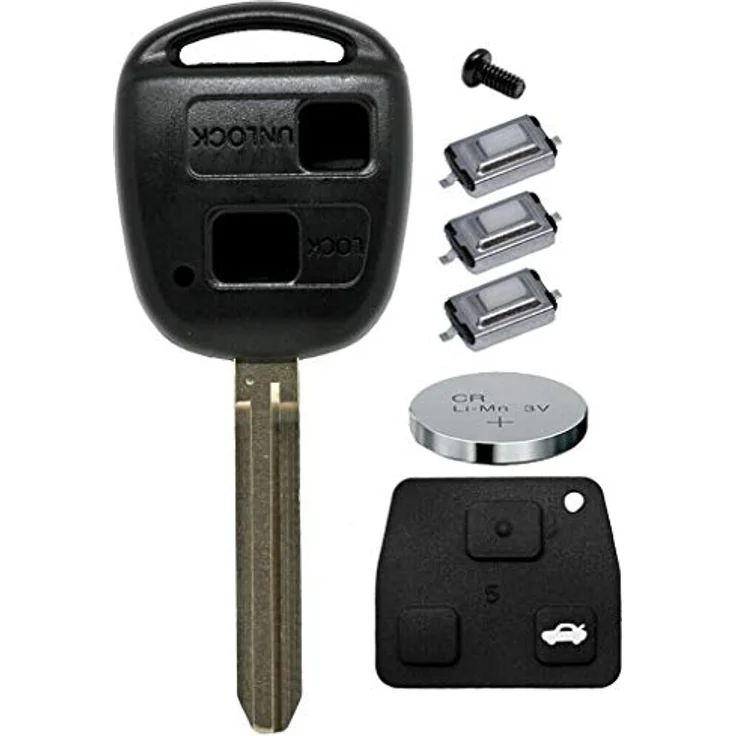 mt-key Auto Schlüssel 2 Tasten Set TOY43, inkl. Gummimatte, 2x Taster und CR2016 Knopfzelle für Toyota Avensis, Corolla, RAV4, Yaris – Bild 2