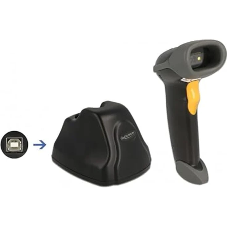 Delock 2,4 GHz Barcode Scanner 1D und 2D mit Ladestation - Mehrsprachig (2D-Barcodes), Barcode-Scanner, Orange, Schwarz – Bild 2