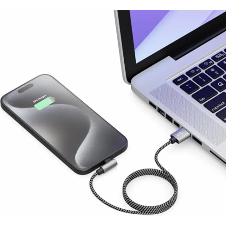 deleyCON 0,5m USB-A zu USB-C Kabel, 90° gewinkelt, für schnelles Laden und Datenübertragung bis 480Mbps, robustes Design mit Nylonhülle, geeignet für iPhone 17/15/16 Pro Max, Samsung S26/S25/S24, Pixel, iPad Pro, MacBook Air, Switch, PS5 – Bild 4