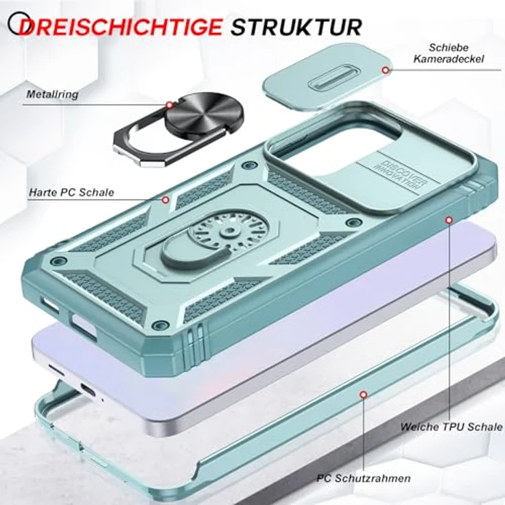 LeYi Fallschutz Hülle für Samsung Galaxy A57 5G, Grüne Schutzhülle mit Schiebe Kamera Abdeckung, 2 Hartglas Folien, Metallständer, Kratzfest und Stoßfest – Bild 2