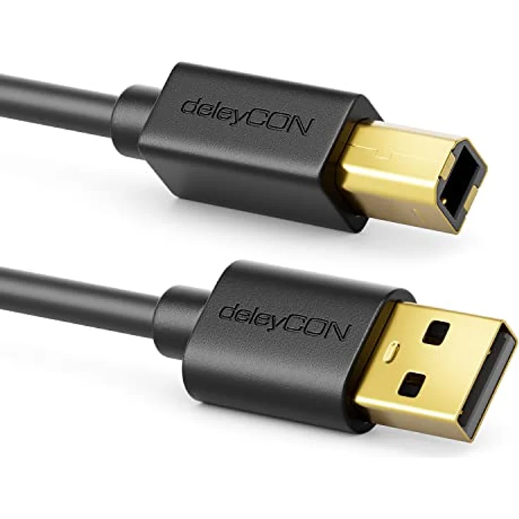 deleyCON 2m USB 2.0 Datenkabel Druckerkabel Scannerkabel - Schwarz, High-Speed mit bis zu 480 Mbps, passgenaue stabile Stecker – Bild 3