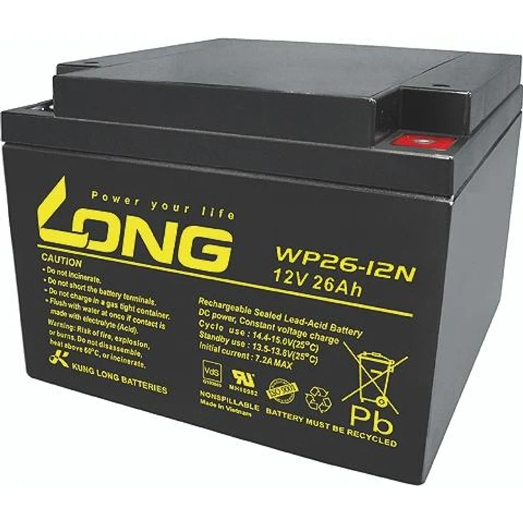 KUNG LONG Blei-Akkumulator WP26-12N-M, 12 V-, 26 Ah, wartungsfrei, hohe Lebensdauer, robustes ABS-Gehäuse – Bild 1