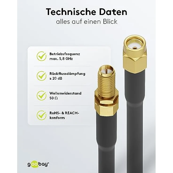 Wentronic RP-SMA FM 500 5.0m - RP-SMA - RP-SMA - Männlich/weiblich - Schwarz (51678) – Bild 6