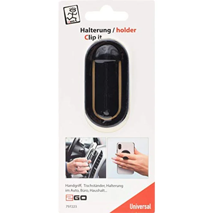 2GO Clip it, Smartphone Fingerhalter Clip mit 3M-Sticker, vielseitig als Handgriff, Tischständer und Kfz-Halterung – Bild 2