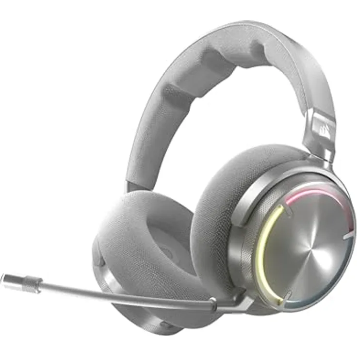 Corsair Virtuoso MAX Wireless Gaming-Headset Silber – Dolby Atmos, SoundID, Aktive Geräuschunterdrückung, Mikrofon in Rundfunkqualität, Graphene-Treiber, für PC, Mac, PS5, PS4