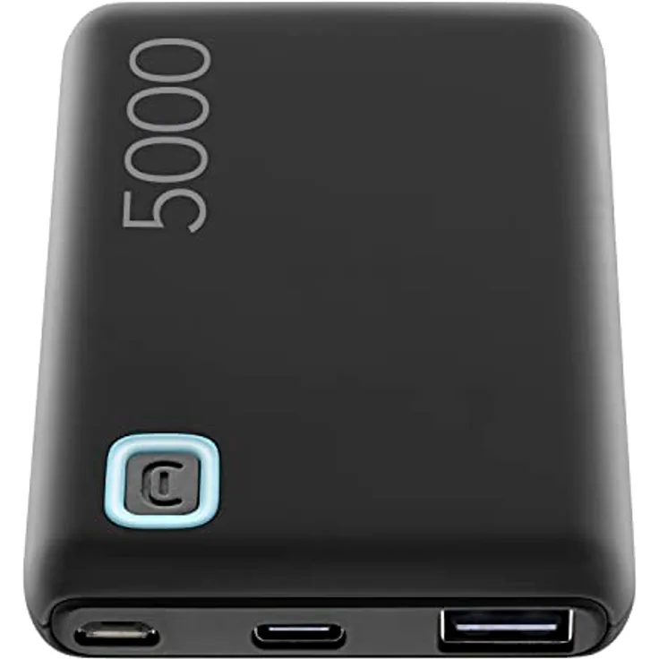 Cellularline | Power Bank Essence 5000 | Tragbares Ladegerät mit 5000 mAh - Eingang 1 x USB-C, 1 x Micro USB 10,5 W - Ausgang 1 x USB 12 W (Schwarz)