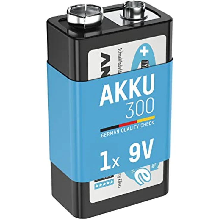 ANSMANN Akku 9V Block Typ 300mAh NiMH mit geringer Selbstentladung - Wiederaufladbare Batterien maxE mit hoher Kapazität - 9 Volt Batterie ideal für Messgerät Multimeter Spielzeug Fernbedienung uvm – Bild 1