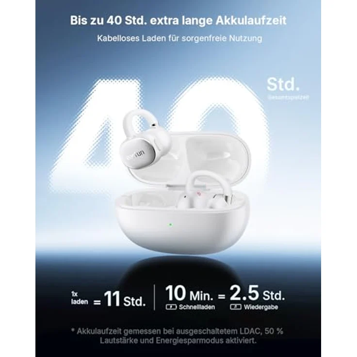 EarFun Clip 2 Weiß Open-Ear Bluetooth-Kopfhörer, Clip-On Earbuds, Hi-Res Audio mit LDAC, 12-mm-Titan-Treiber, 40 Std. Akku, IP55 – Bild 6