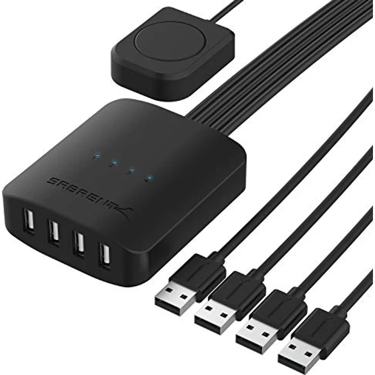 SABRENT USB Freigabeschalter, 4 Computers in 4 Computers Out, Computer Peripherie Auswahl Splitter, USB Sharing Switch, für PC, Drucker, Scanner, Maus, Tastatur LED-Geräteanzeigen (USB-USS4) – Bild 1