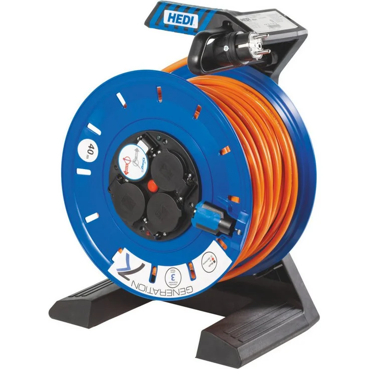 Hedi HEDI Kabeltrommel Vollkunststoff Typ 40B2, für F, B, PL und CZ G7, mit Rotationsstoppschalter und Wandmontage, Made in Germany