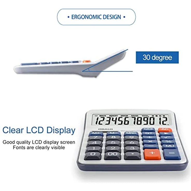 OSALO Taschenrechner, 12-stellig, großes LCD-Display, große Tasten, Büro-Tischrechner Large OS-6M – Bild 6