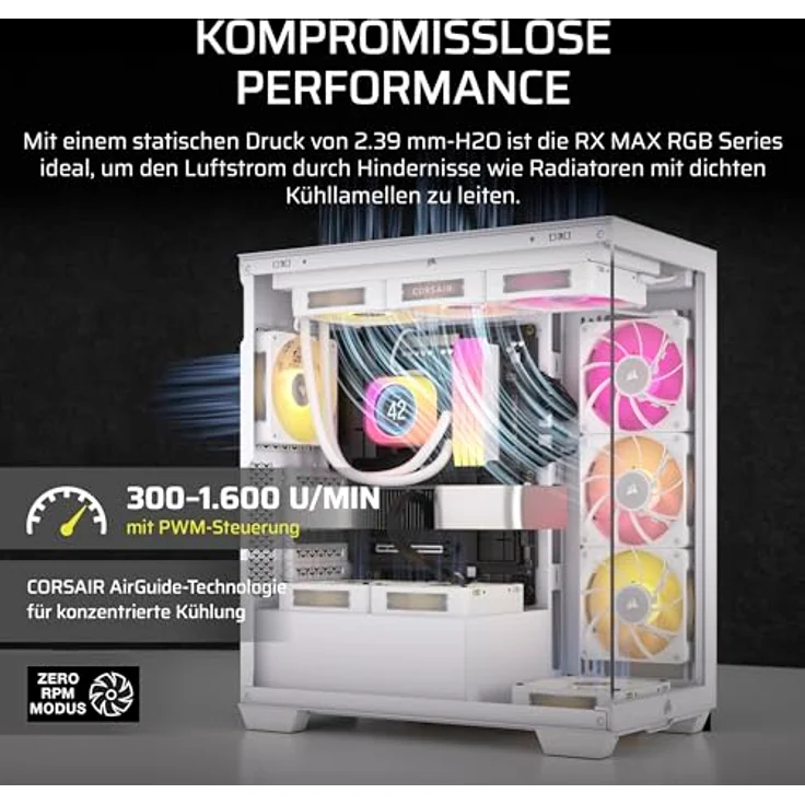 Corsair CORSAIR iCUE LINK RX140 MAX RGB 140 mm PWM Dicker Lüfter – Hoher statischer Druck – RGB-Beleuchtung – Doppelpack – Weiß – Bild 4
