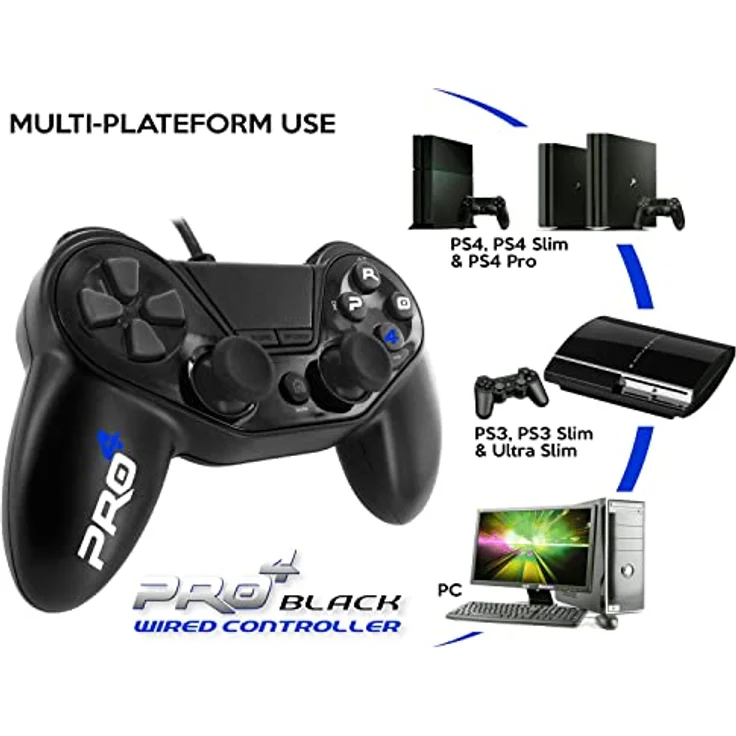 Subsonic Pro4 Wired Controller für Playstation 4 - PS4 Slim - PS4 Pro - Playstation 3 - PS3 Slim - schwarz – Bild 5