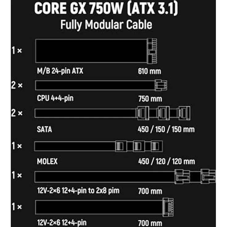 Seasonic Core GX 80 PLUS Gold Netzteil, modular, ATX 3.1, PCIe 5.1 - 750 Watt, schwarz – Bild 4