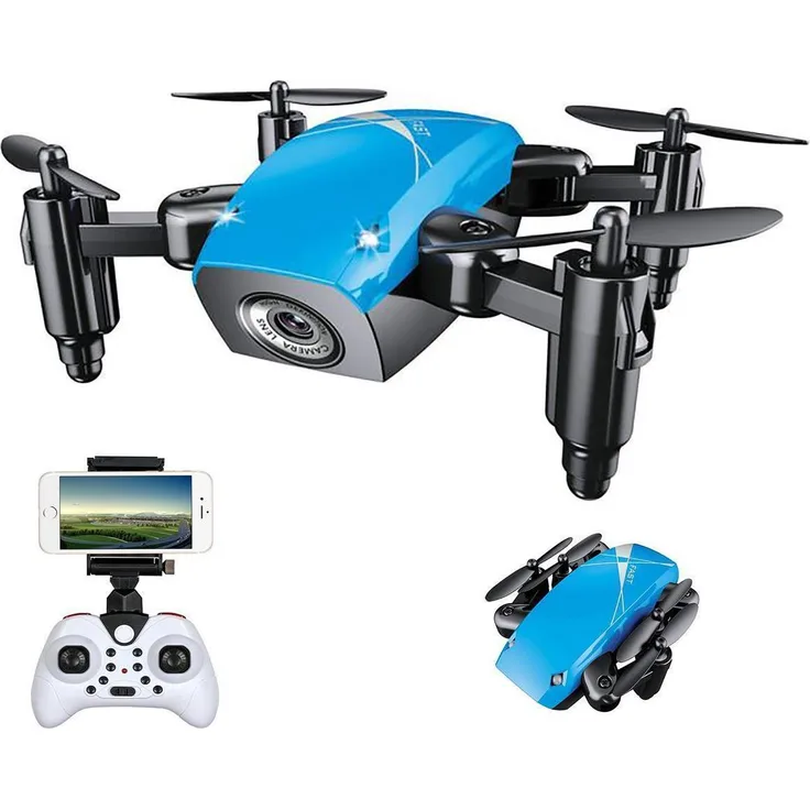 efaso S9W RC Micro Quadcopter Drohne mit 720p HD-Kamera, faltbar, Wifi, blau