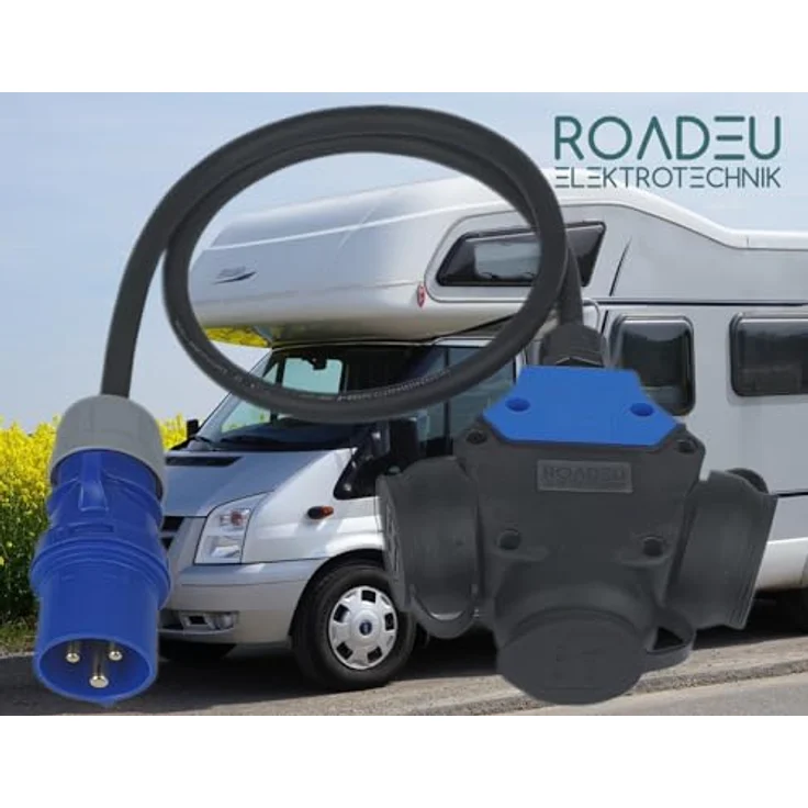 RoadEu Camping Adapter - Stecker 16A 3P auf Schuko Kupplung 3X 230V - 3-Fach Schuko Steckdose - Verlängerungskabel 10 Meter - IP44 Wasserbeständigkeit - Robuste Bauweise – Bild 5