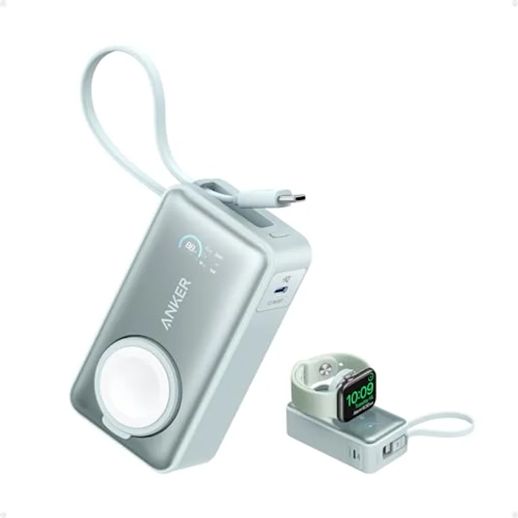 Anker MagGo Powerbank für Apple Watch, offiziell Zertifiziert, 10.000mAh mit USB-C-Kabel, 35W Max., iPhone 15 Serie, Samsung, iPad, AirPods, Schwarz