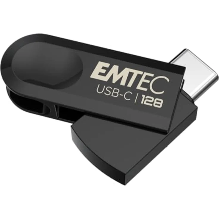 Emtec USB3.2 Typ-C Single C280, 128 GB, Kompakter USB-Stick mit exklusivem drehbarem Design, Schwarz – Bild 1