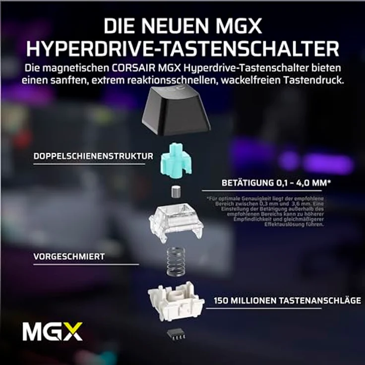 Corsair MAKR PRO 75, Mechanische Gaming-Tastatur mit MGX Hyperdrive-Schaltern, Dual-Auslösung, Rapid-Trigger, FlashTap SOCD, 8.000Hz, QWERTZ DE – Schwarz – Bild 4