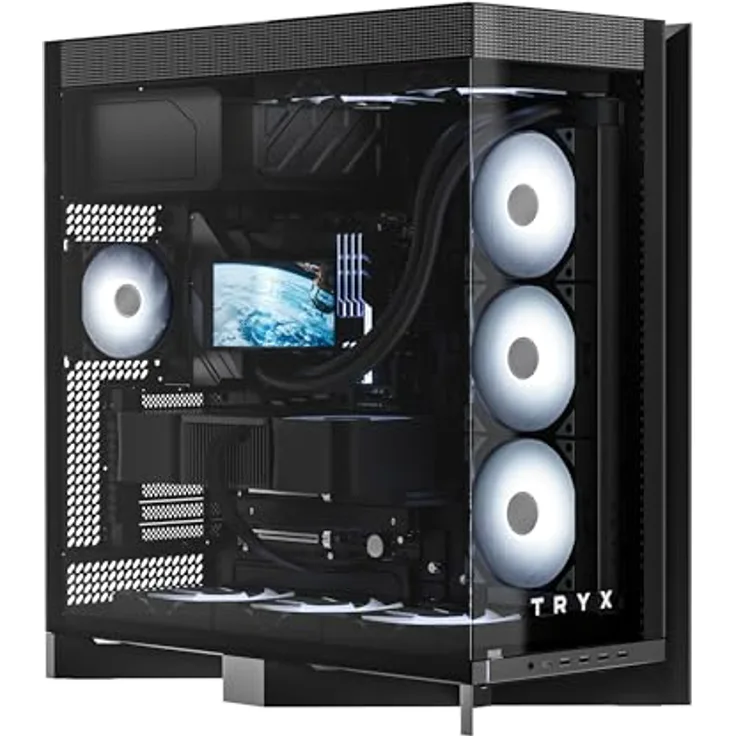 TRYX LUCA L70 PC-Gehäuse, Midi-Tower, E-ATX, Tempered Glass - schwarz, Showcase-Gehäuse mit Platz für bis zu neun Lüfter und Radiatoren bis 420 mm