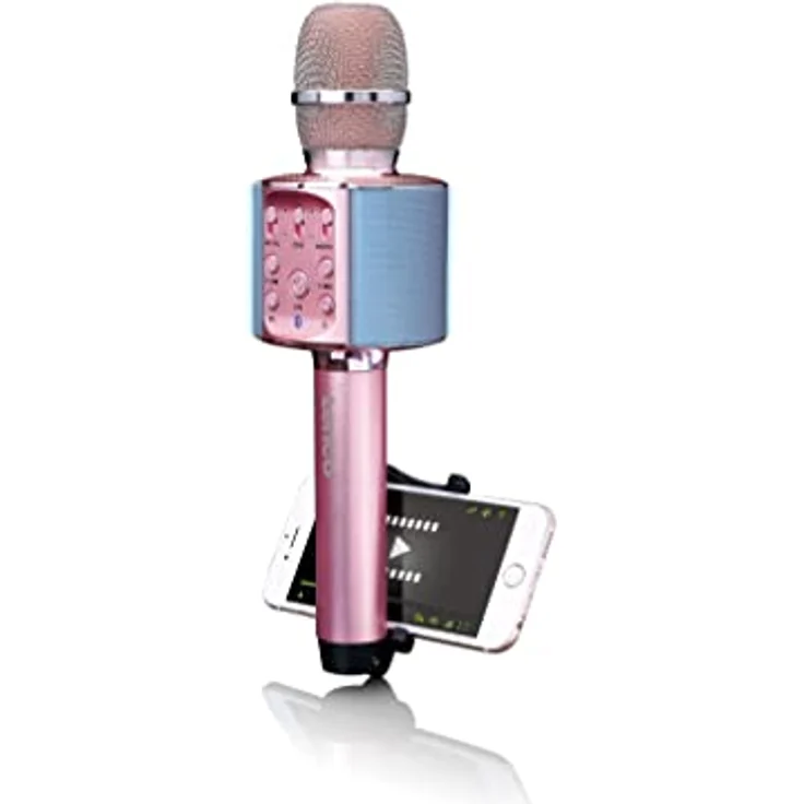 Lenco BMC-090 - Karaoke Mikrofon - Bluetooth V4.2 - Mit Smartphone-Halterung - 5 Watt RMS - LED Lichteffekte - integrierter Akku mit 1200mAh – Android und iOS - Pink – Bild 4