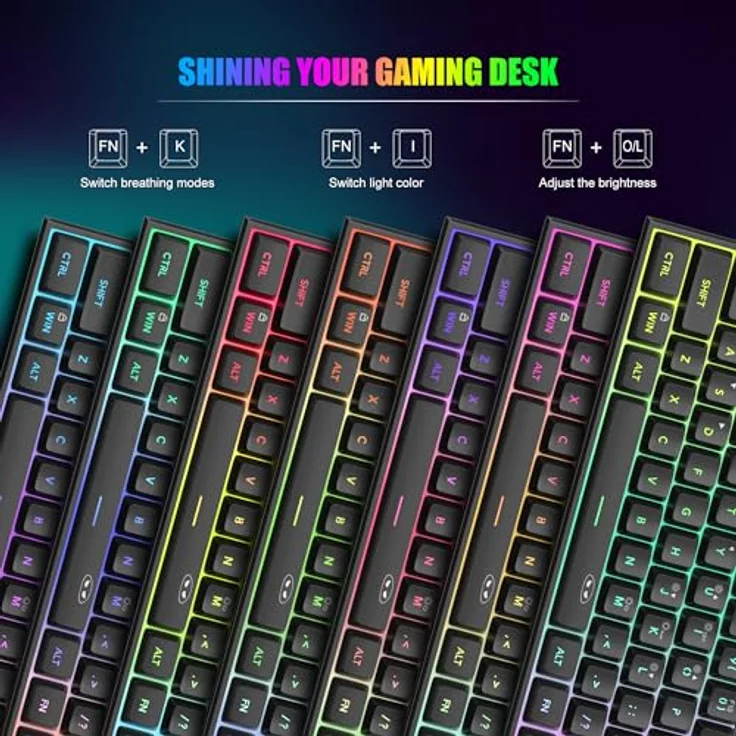 Magegee TS91, Kabelgebundene 60% Gaming-Tastatur mit RGB-Beleuchtung, Schwarz – Bild 3