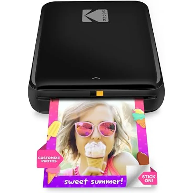 KODAK Step Sofort-Smartphone-Fotodrucker - Schwarz, Tragbarer Mini-Farb-Mobilfotodrucker, Zink 2x3” Klebefotos, Bluetooth-kompatibel, Bearbeitungs-App