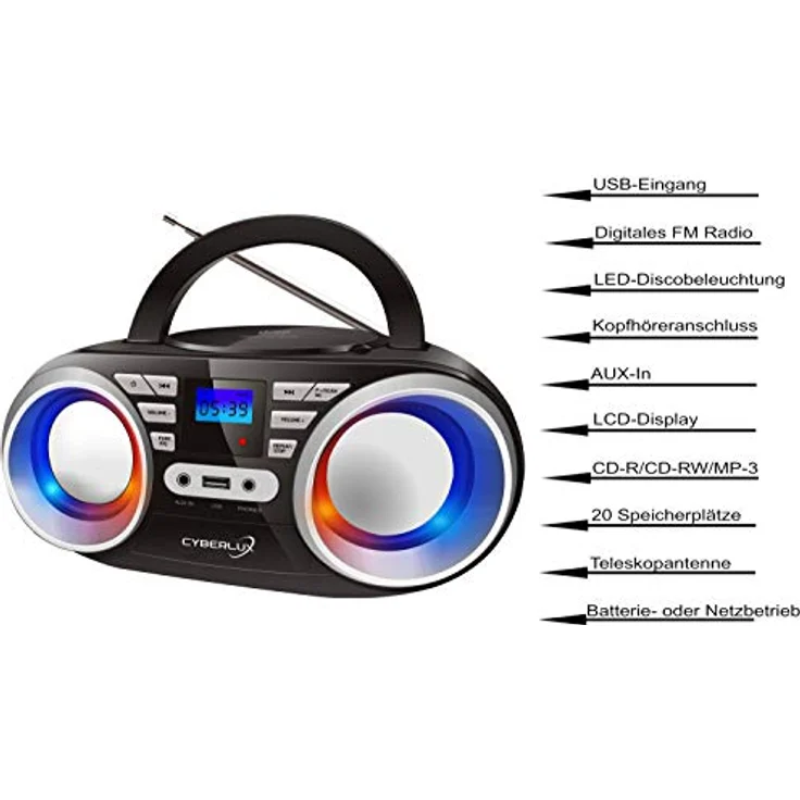 Cyberlux CD-Player tragbares Kinder Radio Schwarz/Silber – Bild 3
