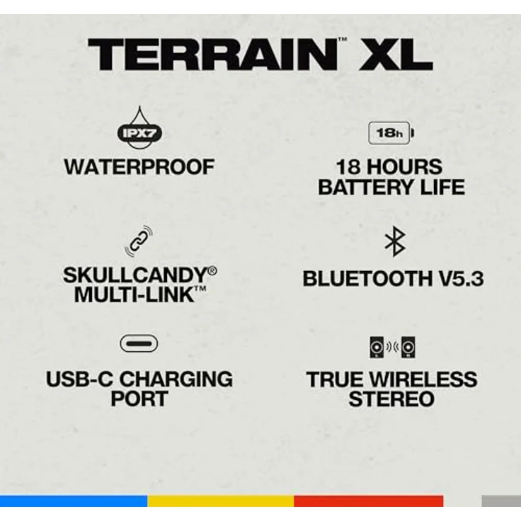 Skullcandy Terrain XL Wireless tragbarer Bluetooth-Lautsprecher, Schwarz, Wasserdicht (IPX7), 18 Stunden Akkulaufzeit, True-Wireless-Stereo mit integriertem Trageriemen – Bild 2