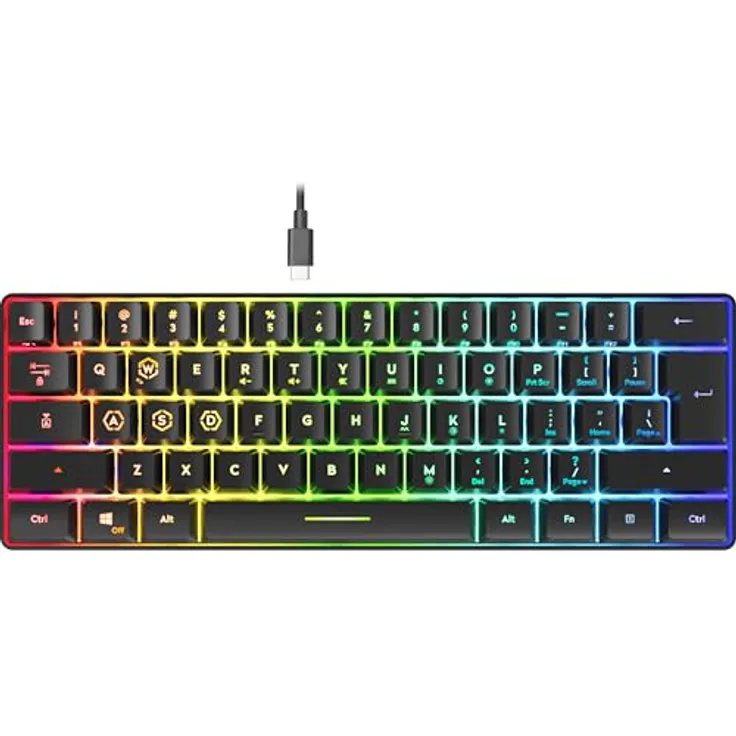 Speedlink Letos RGB Gaming Tastatur 60%, kabelgebunden mit abnehmbaren USB-C Kabel, Anti-Ghosting, verschiedene Beleuchtungsmodi, US Layout QWERTY, schwarz