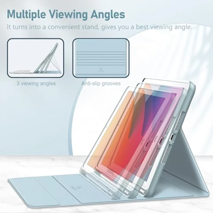 Fintie Tastatur Hülle für iPad 10.2 Zoll (9/8/ 7 Generation - 2021/2020/2019), Eisblaue Schutzhülle mit magnetisch Abnehmbarer Tastatur und Pencil Halter – Bild 3