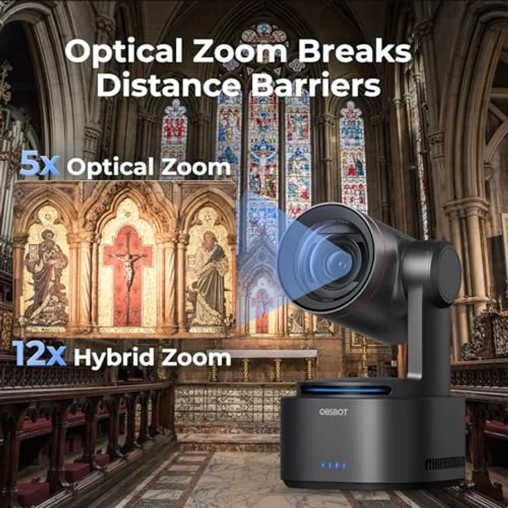 OBSBOT Tail 2 4K PTZR NDI-Kamera, 60fps, 5X optischer Zoom, AI Auto Tracking, 1/1,5 Zoll 50MP, HDMI/SDI/USB/IP-Multiausgang für Live-Veranstaltungen im Kirchengottesdienst – Bild 5