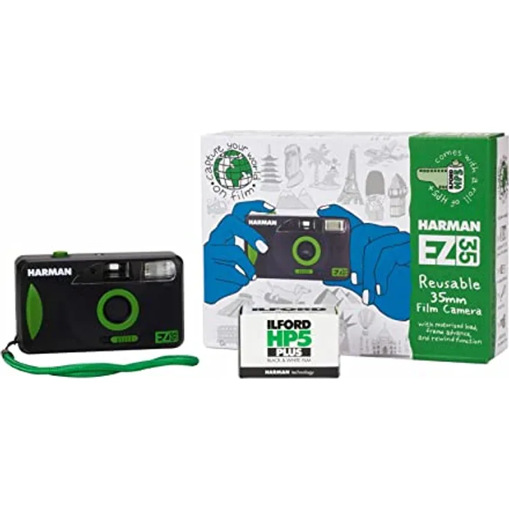 Ilford Harman Wiederverwendbare motorisierte Kamera mit Blitz und HP5+ 35 mm 36 Belichtungsfolie