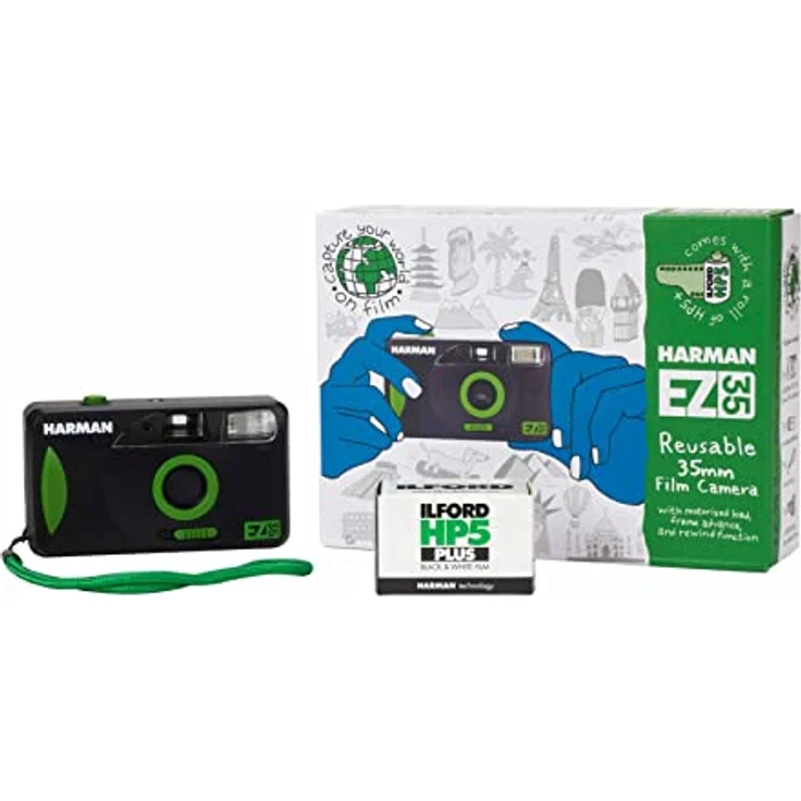 Ilford Harman Wiederverwendbare motorisierte Kamera mit Blitz und HP5+ 35 mm 36 Belichtungsfolie – Bild 1