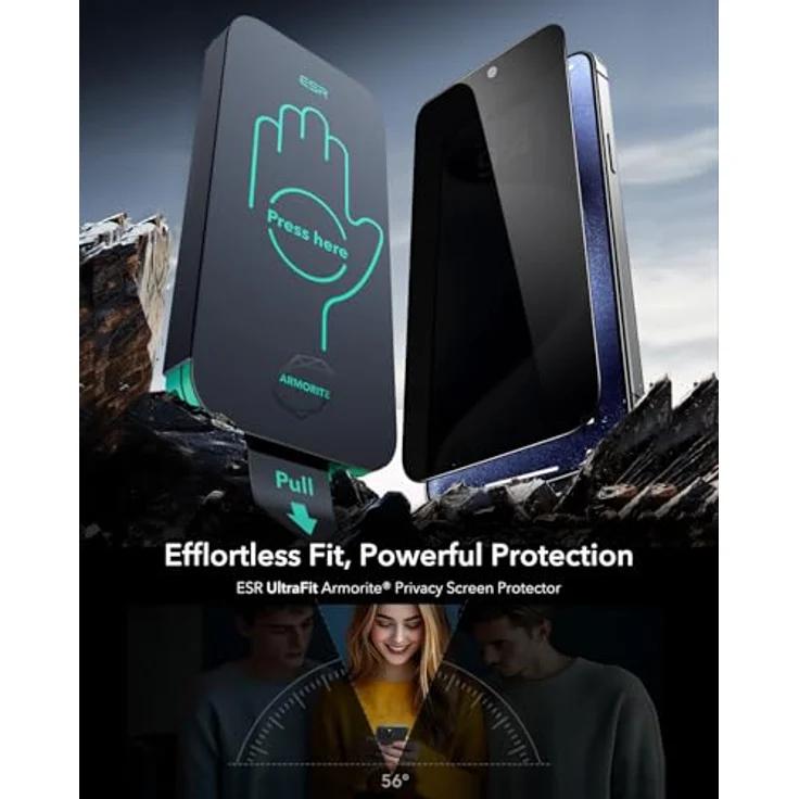 ESR Antispy Displayschutzfolie für iPhone 15 Pro Max, 3er Set aus gehärtetem Armorite Glas, blasenfrei, militärnorm Schutz, inkludiertes Befestigungswerkzeug – Bild 2
