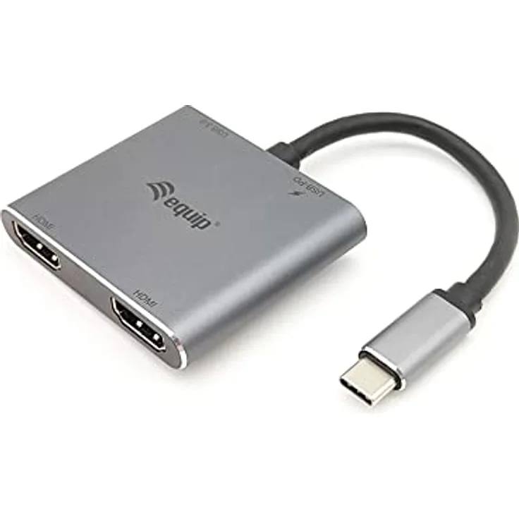 Equip Adapter USB-C/133484 USB-C 4-in-1 Dual-HDMI-Adapter/Silber