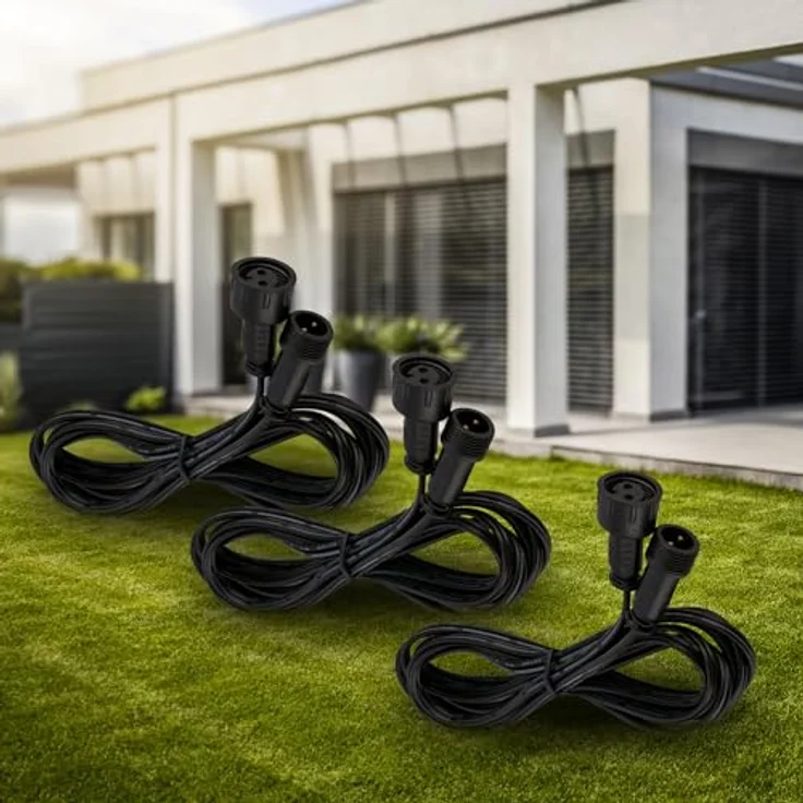 BRILONER Connect to Shine 12V Gartensystem Verlängerungskabel 3er Set, 2m Schwarz, IP67 staubdicht und wasserfest, werkzeuglose Steckverbindung – Bild 3