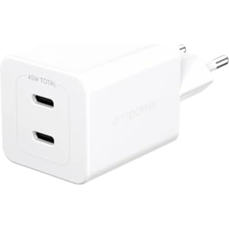 PanzerGlass Turbo 45W Dual Charger, USB Ladegerät mit 2 x USB-C EU Anschluss, Silber, 75% recycelter Kunststoff – Bild 2