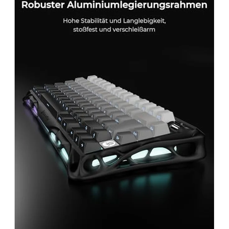 GravaStar Mercury K1, 75% Mechanische Gaming Tastatur mit QWERTZ Layout (DE), Magnesiumlegierung Exoskelett, Tri-Mode (2.4G/BT/USB-C), Hot Swap, Gasket Mount, RGB - Farbverlauf Schwarz – Bild 5