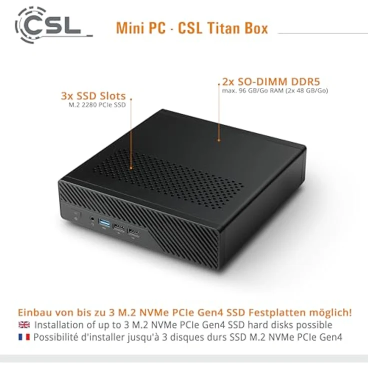 CSL TitanBox i9-12900H, Mini PC mit 14 Kernen, 96 Go DDR5 RAM, 2000 GB M.2 SSD, schwarz – Bild 6